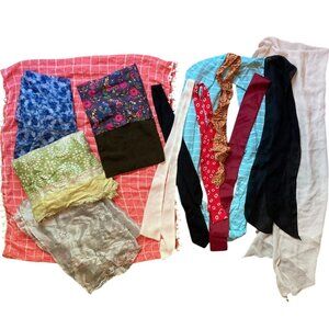 Lot of 13 Women's Lightweight Spring Scarves Neck Ties Shawls Wraps Headbands